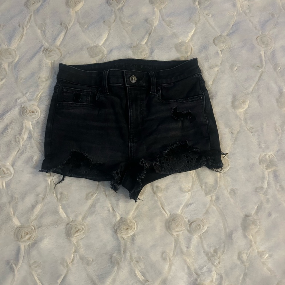 American Eagle Outfitters! 2 NEXT LEVEL STRETCH Light Blue and Black Jean Shorts - Picture 6 of 9